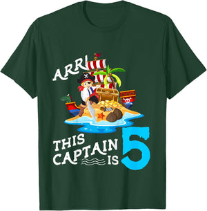 Kids 5 Year Old Pirate Birthday Boy This Captain Is 5 T-Shirt - T-Shirt | Forest