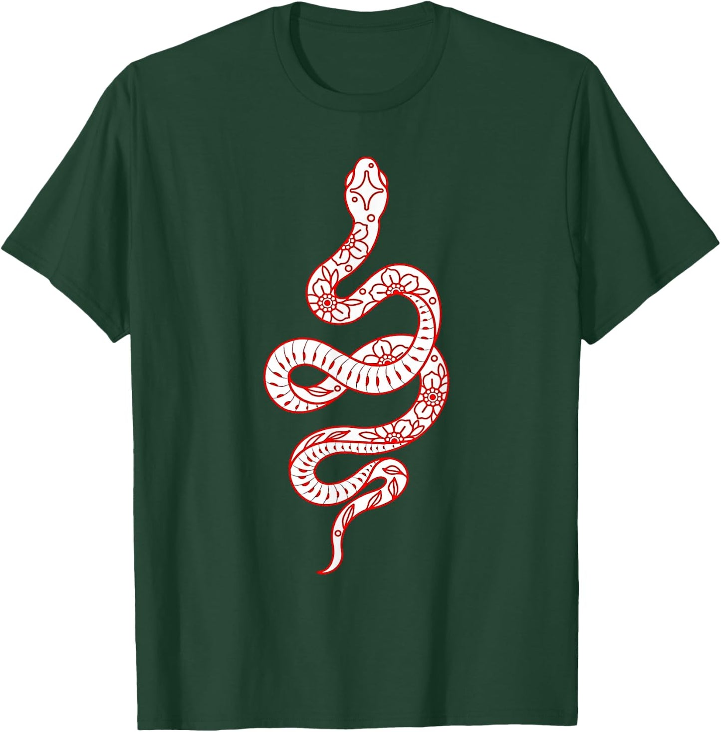 Red Snake Serpent x Flowers Minimal T-Shirt - T-Shirt | Forest