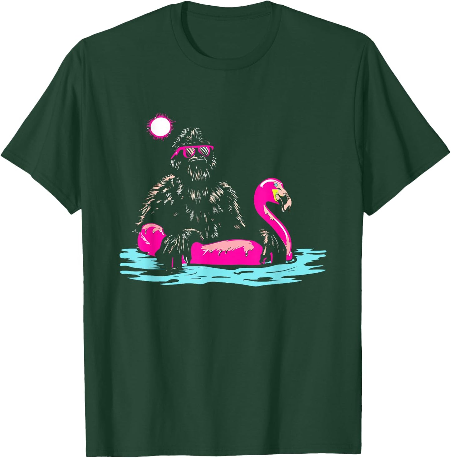 Bigfoot Pool Party Flamingo - Funny Sasquatch Pink Float T-Shirt - T-Shirt | Forest