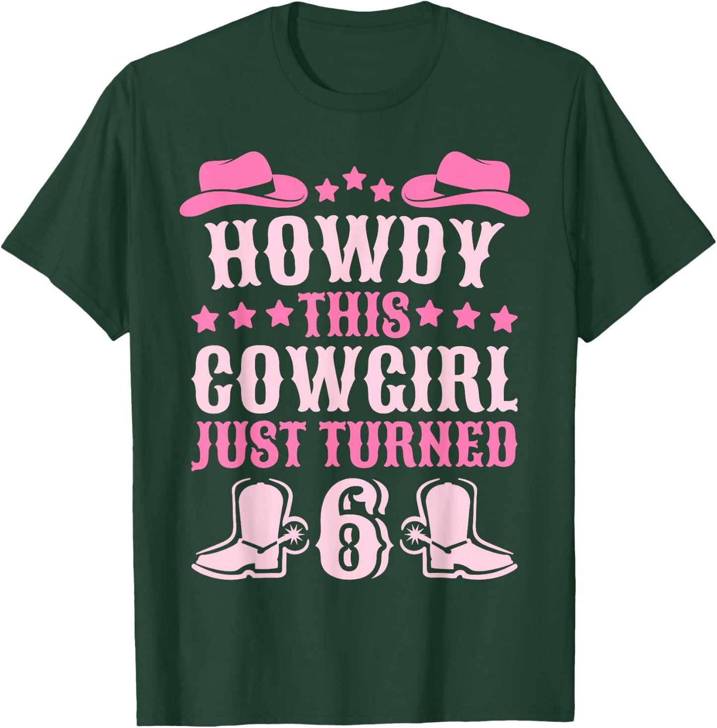 6yr Birthday Cowgirl Western 6 Year Old Girl 6th Birthday T-Shirt - T-Shirt | Forest