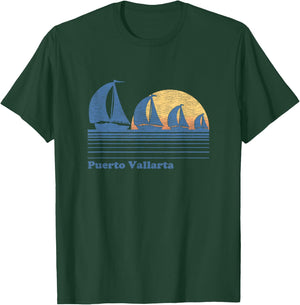 Puerto Vallarta Mexico Sailboat Vintage 80s T-Shirt - T-Shirt | Forest