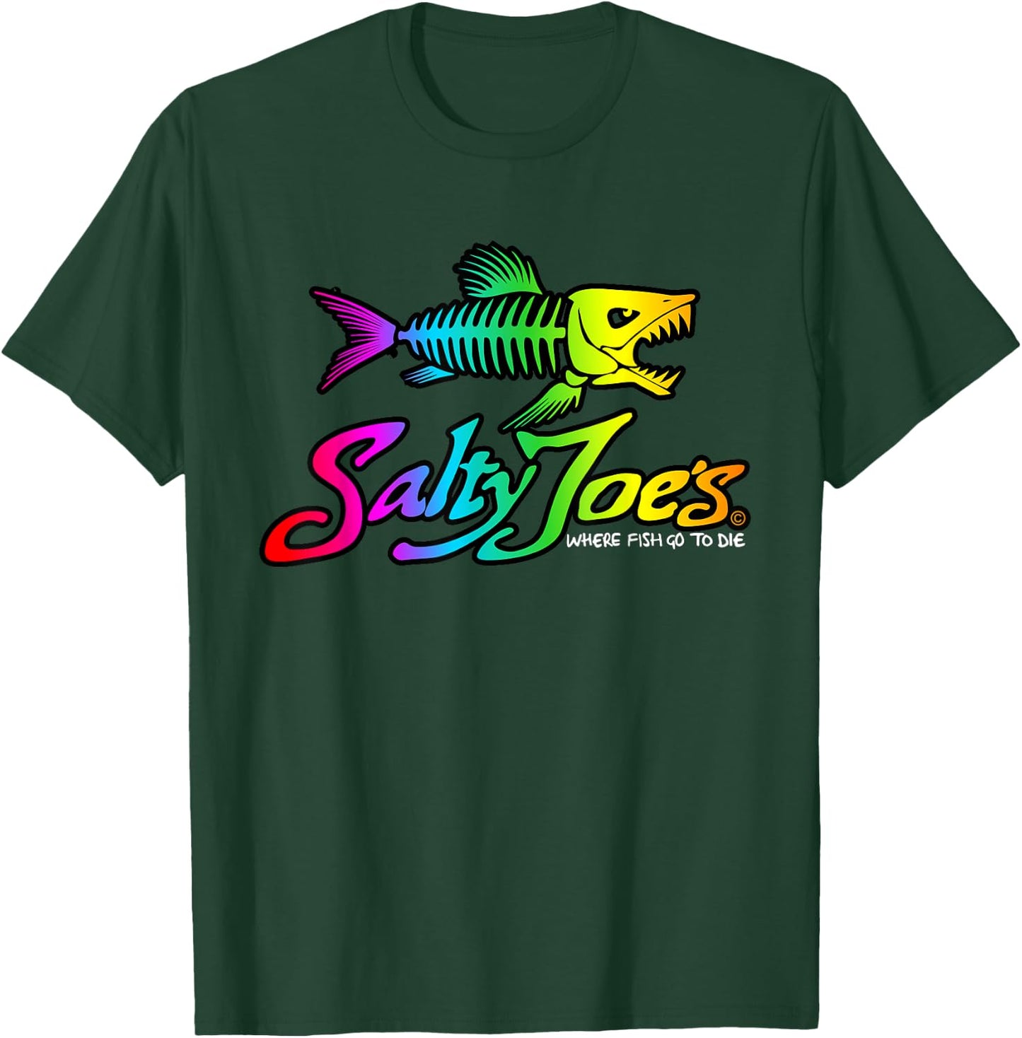 Salty Joe's Skeleton Fish Logo Surf Shop Graphic T-Shirt - T-Shirt | Forest