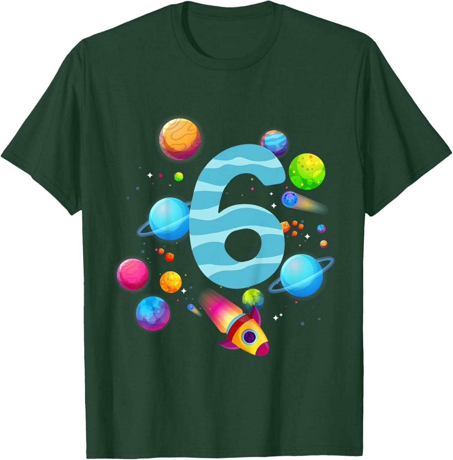 Kids 6th Birthday Boys 6 Years Planets Space Birthday , black T-Shirt - T-Shirt | Forest