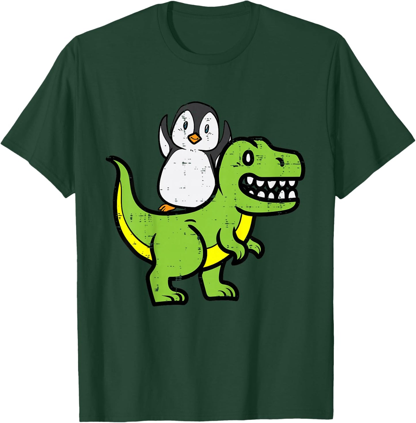 Kids Penguin Riding Dinosaur Trex Cute Boys Kids Toddler Youth T-Shirt - T-Shirt | Forest