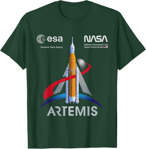 NASA Artemis Mission SLS Worm and ESA Logo T-Shirt - T-Shirt | Forest