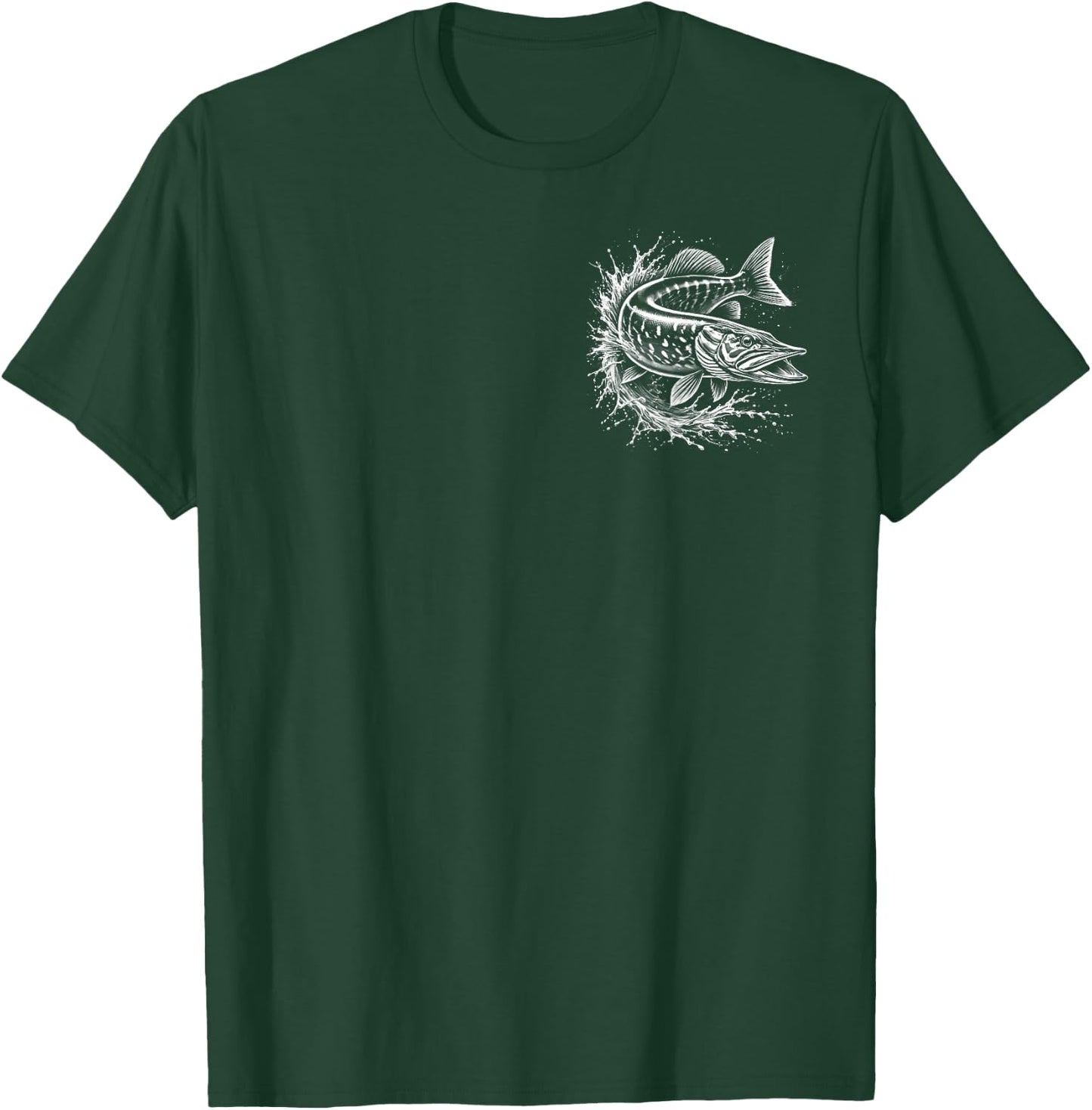 Hecht im Sprung auf Brust - Fisch-Design für Angler T-Shirt - T-Shirt | Forest