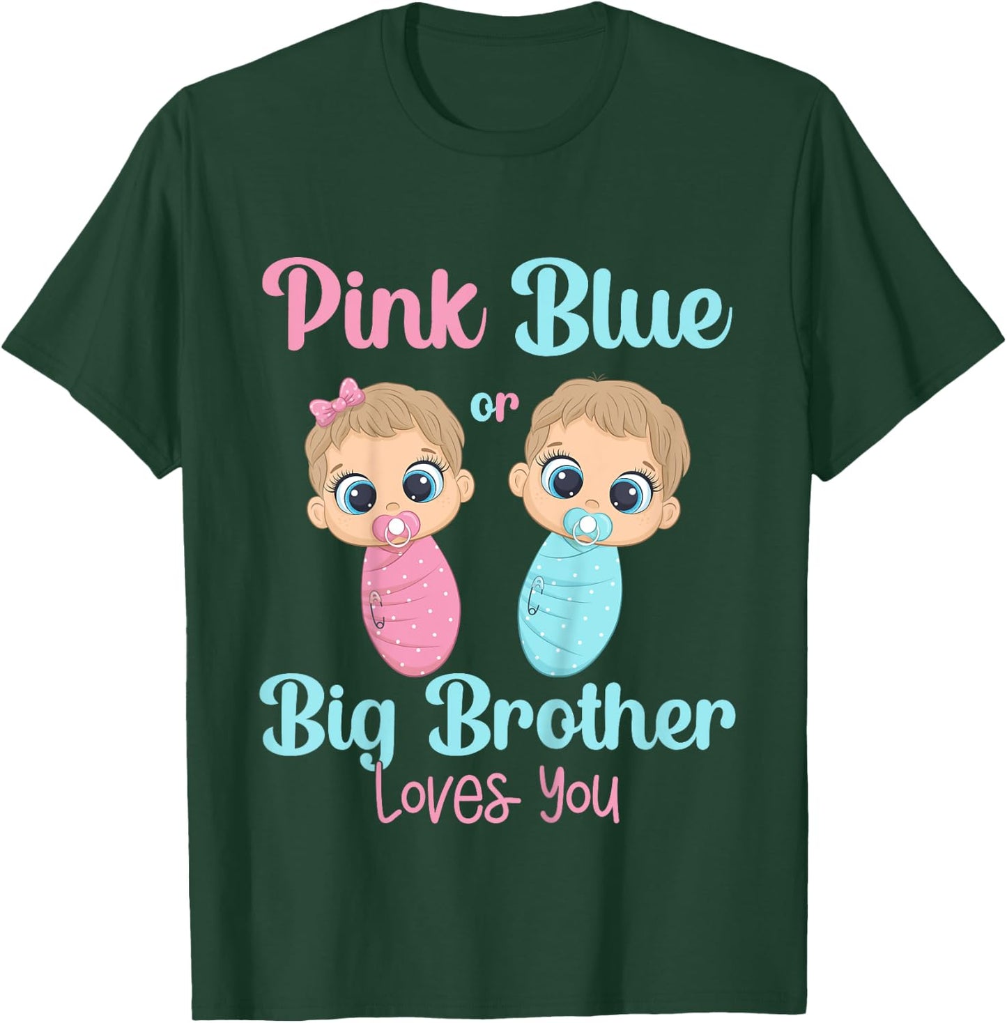 Kids Cute Pink Or Blue Big Brother Loves You Gender Reveal Idea T-Shirt - T-Shirt | Forest