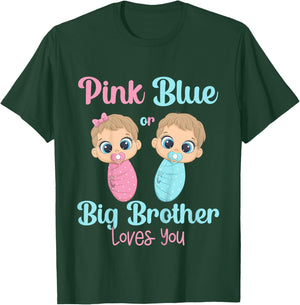 Kids Cute Pink Or Blue Big Brother Loves You Gender Reveal Idea T-Shirt - T-Shirt | Forest