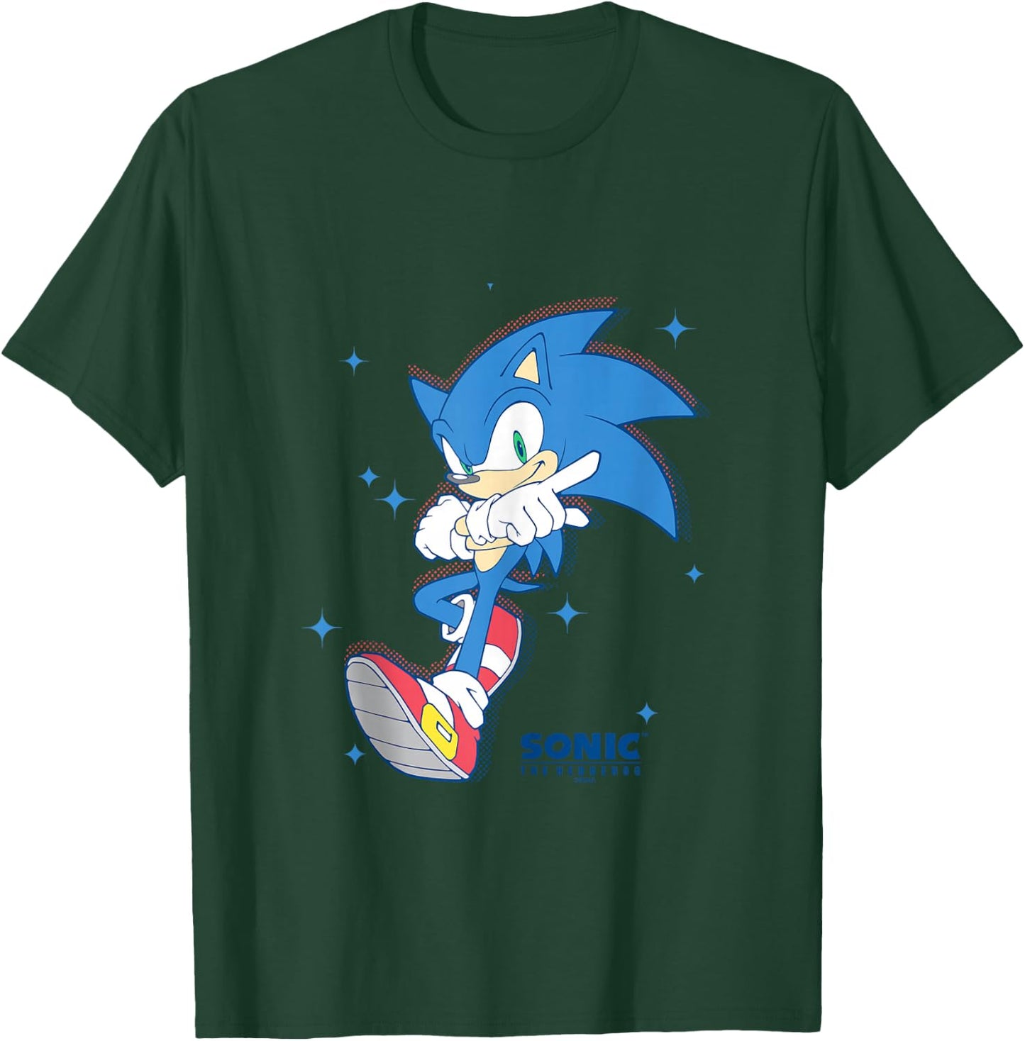 Sonic The Hedgehog Sonic Pointing Stance Star Background T-Shirt - T-Shirt | Forest