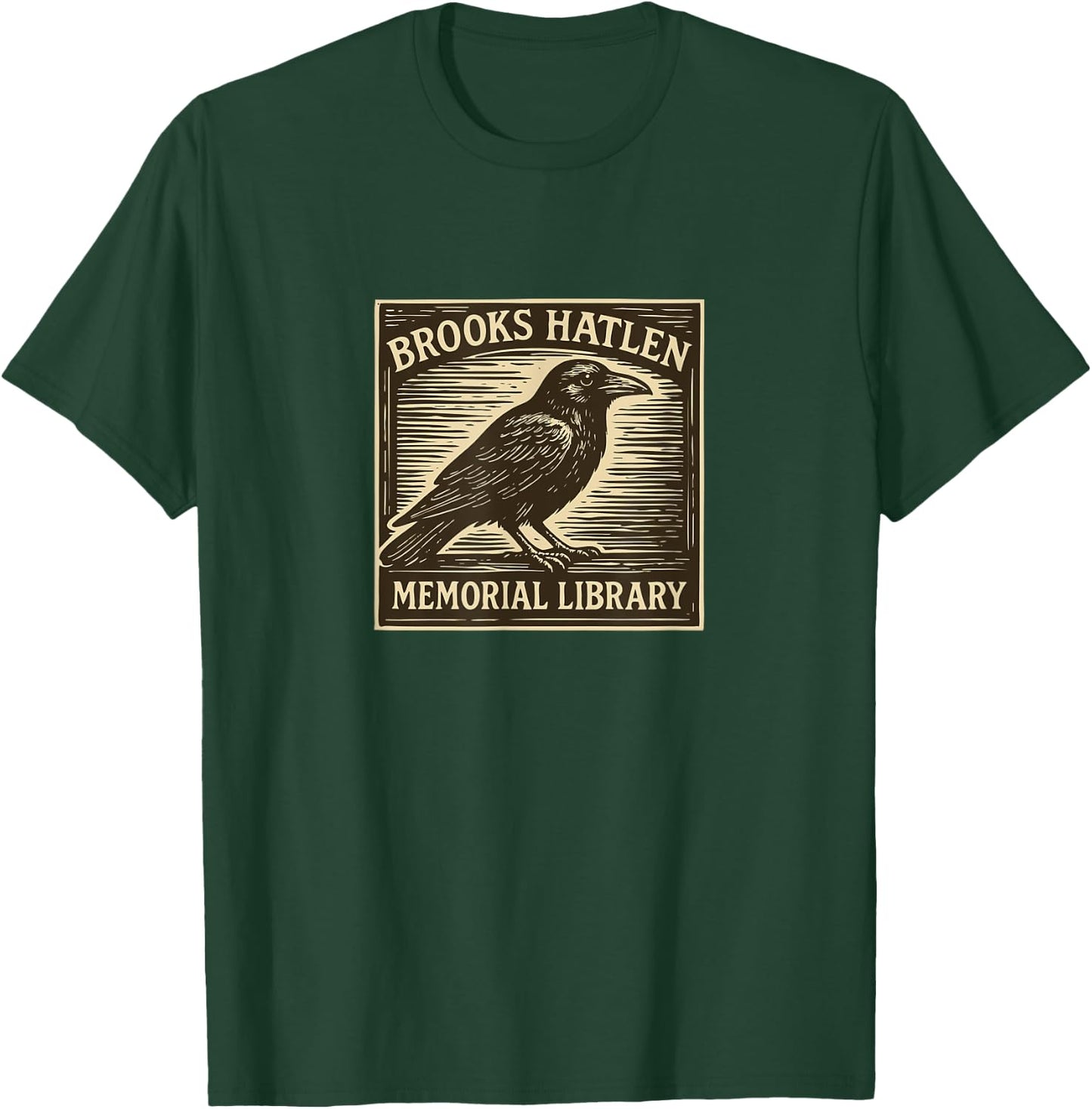 Brooks Hatlen Memorial (fictional) Library woodcut with Crow T-Shirt - T-Shirt | Forest