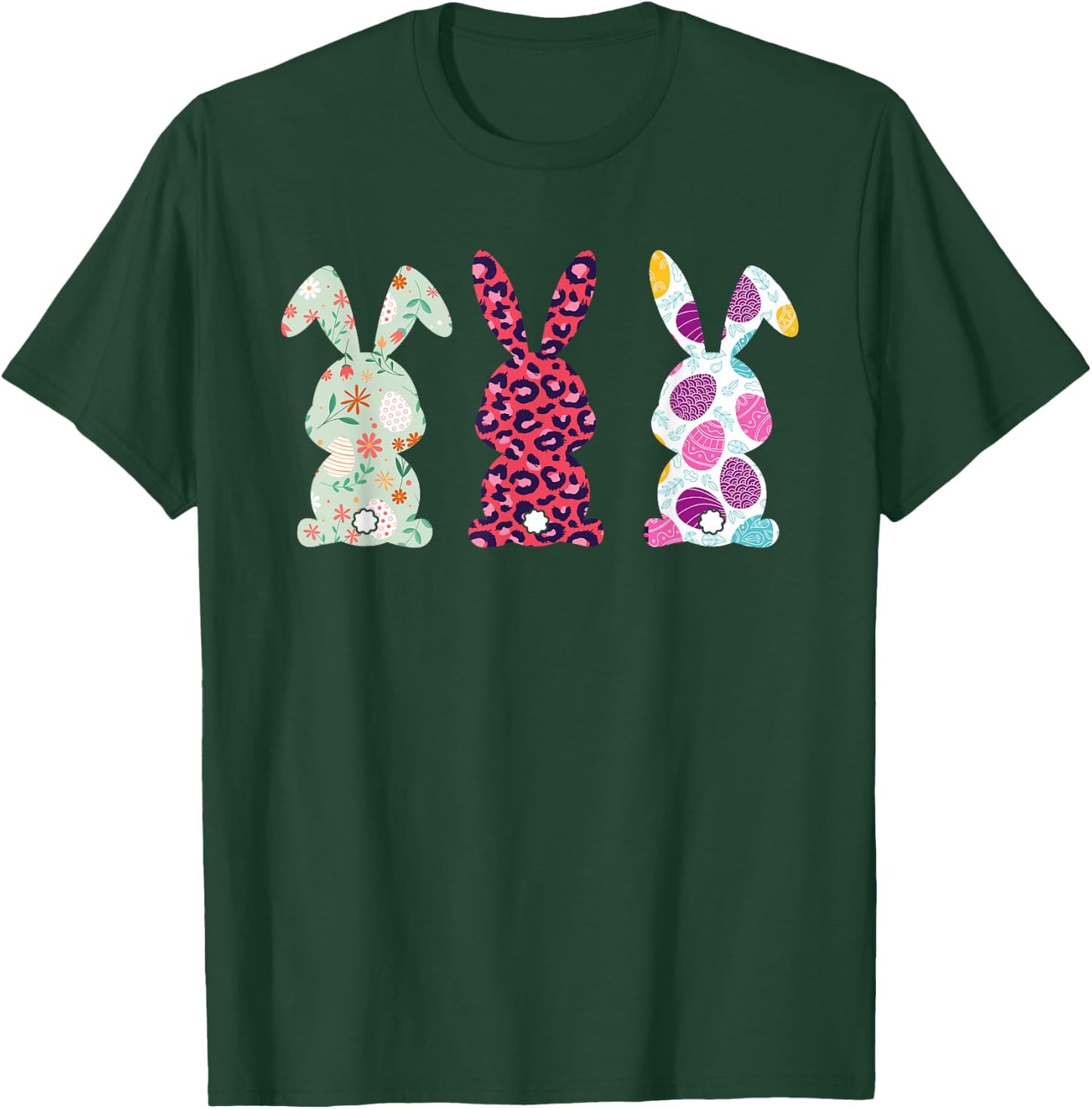 Cute Pink Leopard Eggs Flower Happy Easter Bunny Rabbit T-Shirt - T-Shirt | Forest