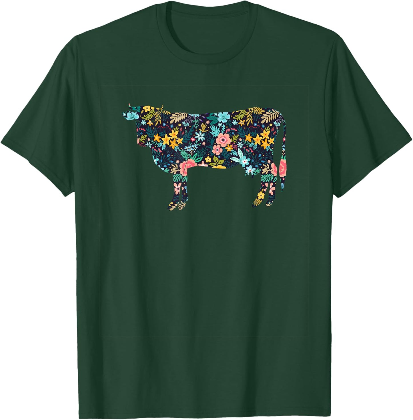 Floral Cow Silhouette Girls Cow Farm Animal T-Shirt - T-Shirt | Forest