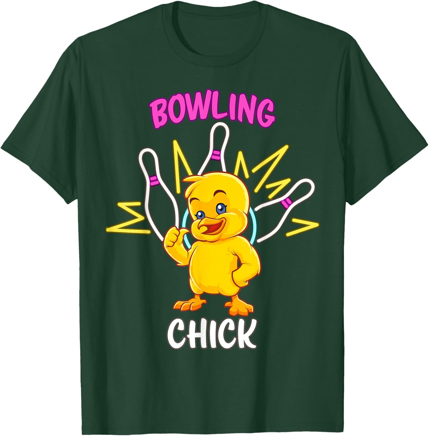 Bowling Chick Funny Chicken Sports Athlete T-Shirt - T-Shirt | Forest