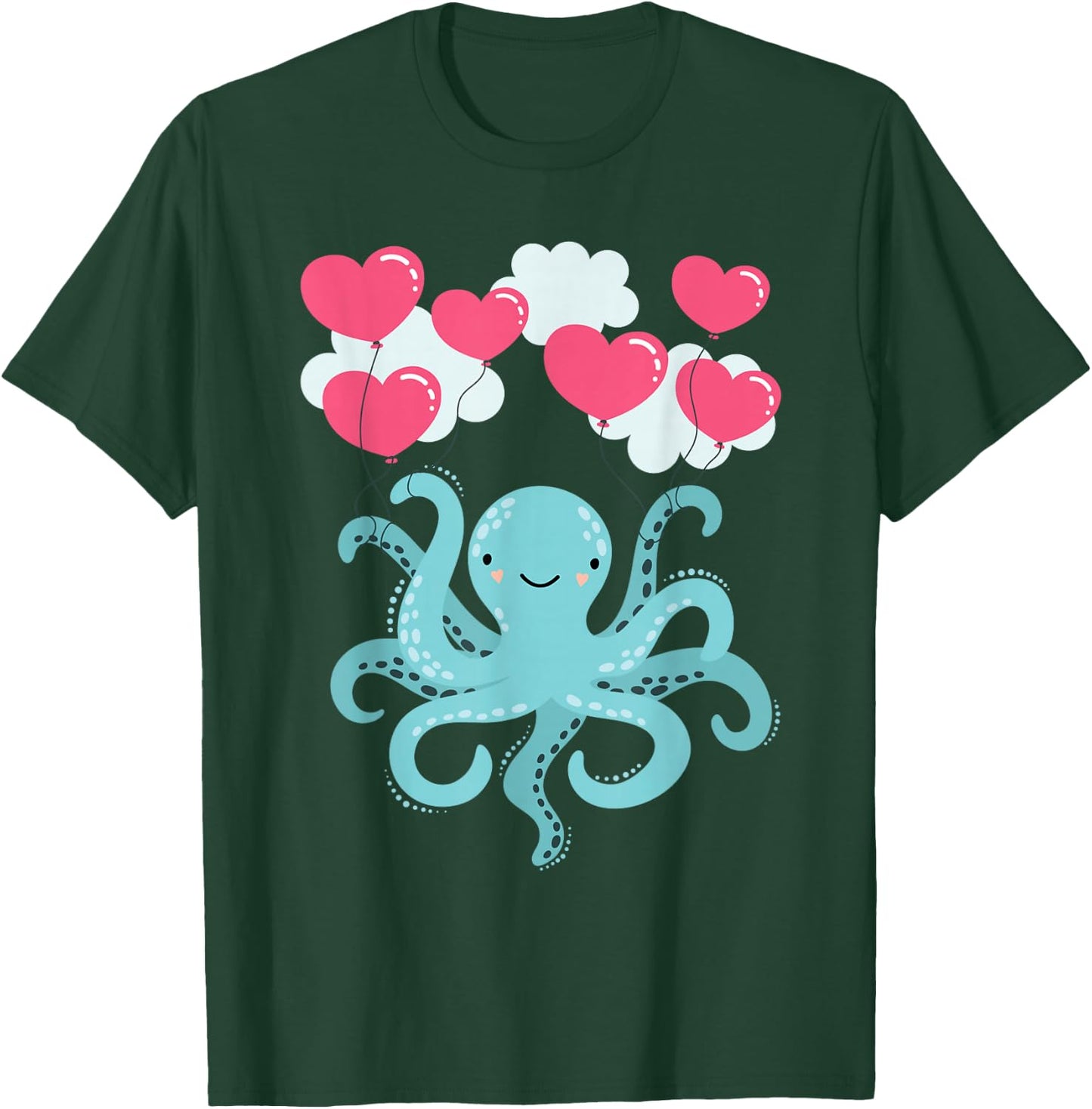 Cute Octopuses Balloon Hearts - Valentines Sea Animal Lover T-Shirt - T-Shirt | Forest