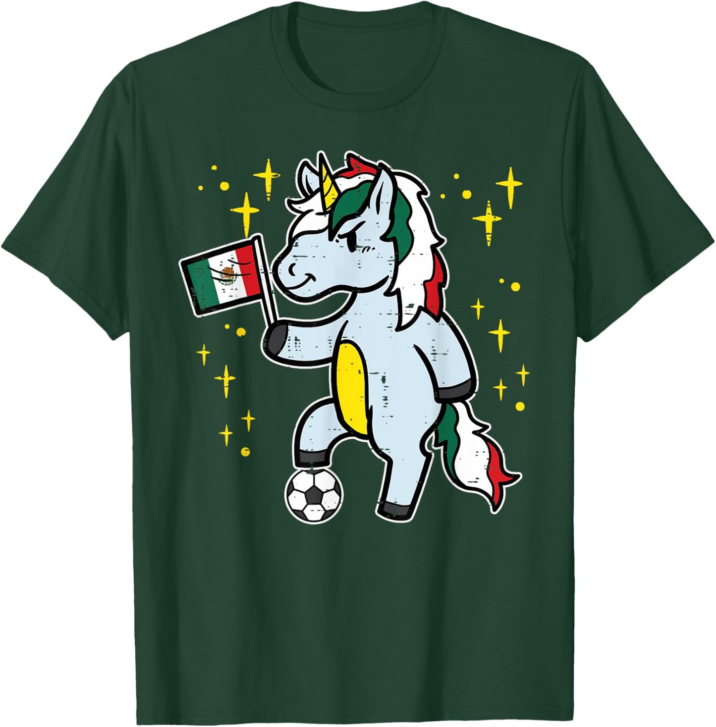 Mexico Flag Unicorn Football Soccer Fan Women Girls Kids T-Shirt - T-Shirt | Forest