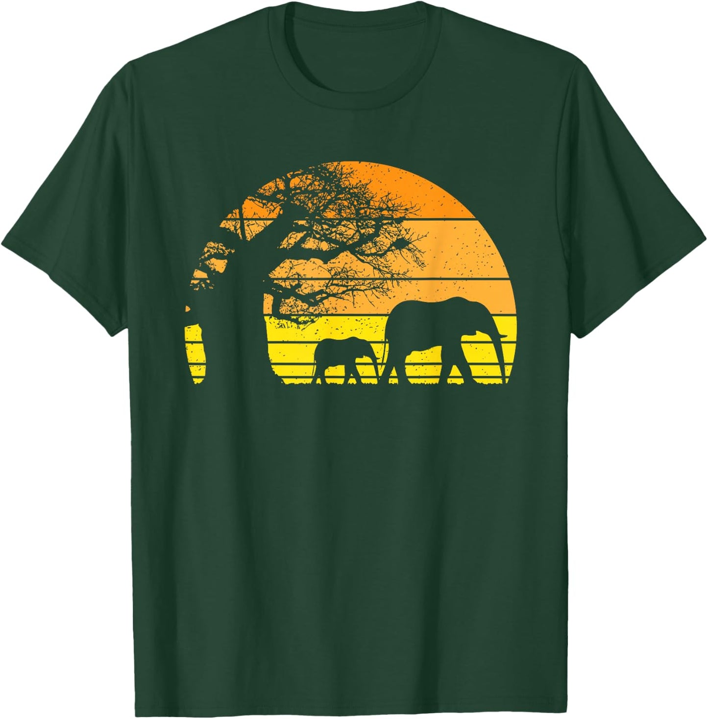 Elephant Safari Vintage Sunset Baobab Africa Flag T-Shirt - T-Shirt | Forest
