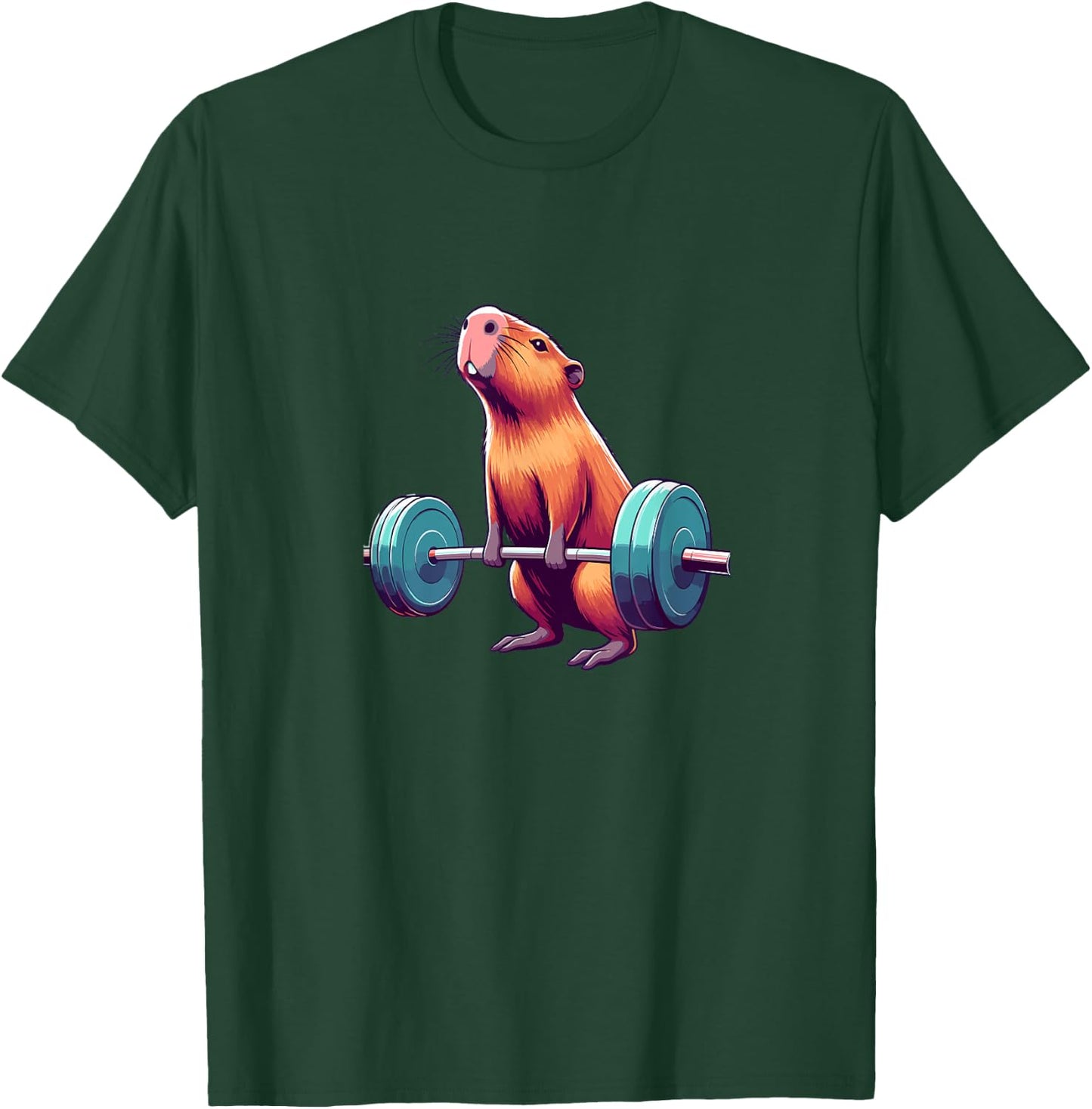 Capybara Deadlift Weightlifting Funny Fitness Workout T-Shirt - T-Shirt | Forest