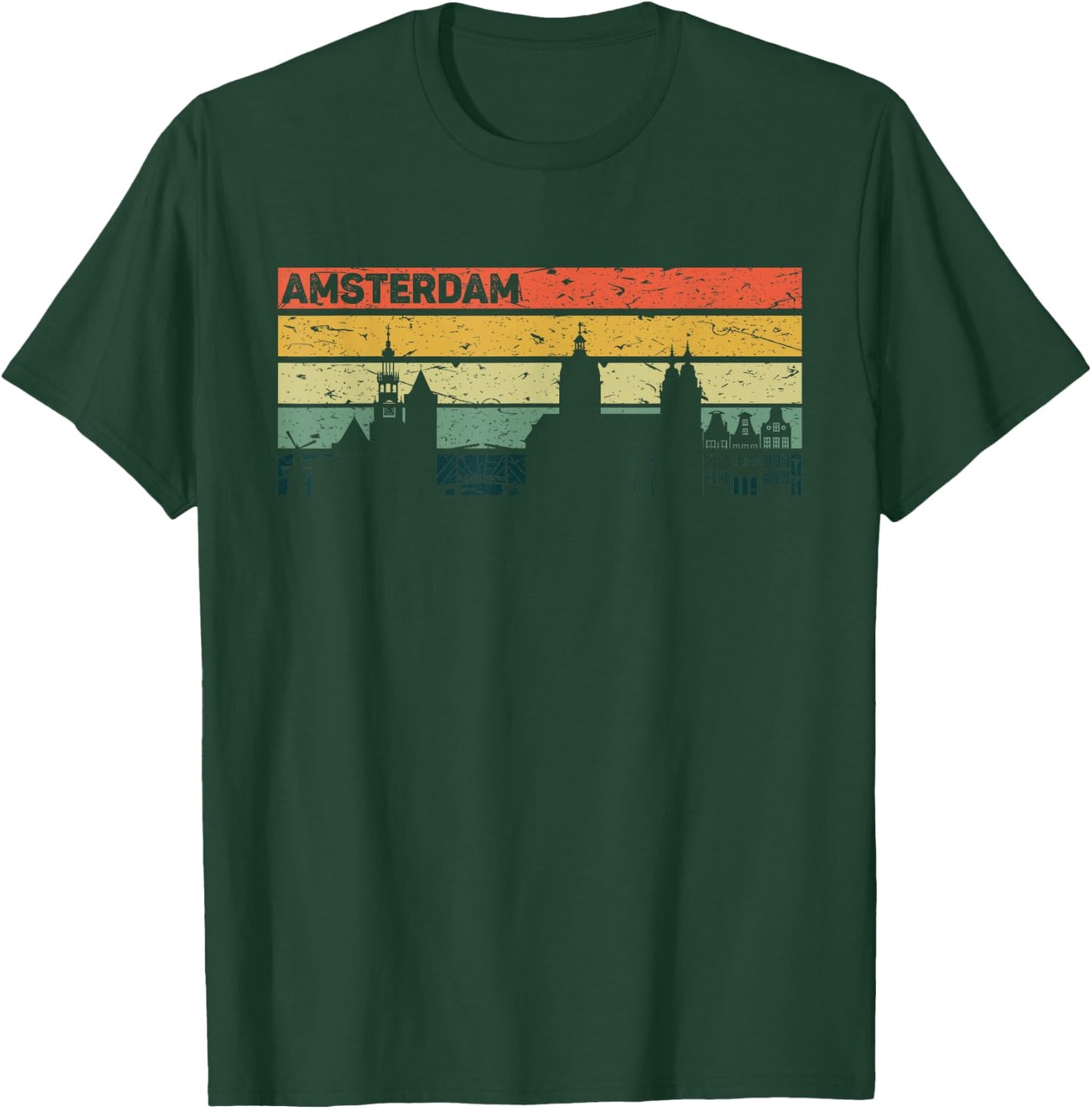 Amsterdam Vintage Skyline Retro City Holland , black, s T-Shirt - T-Shirt | Forest