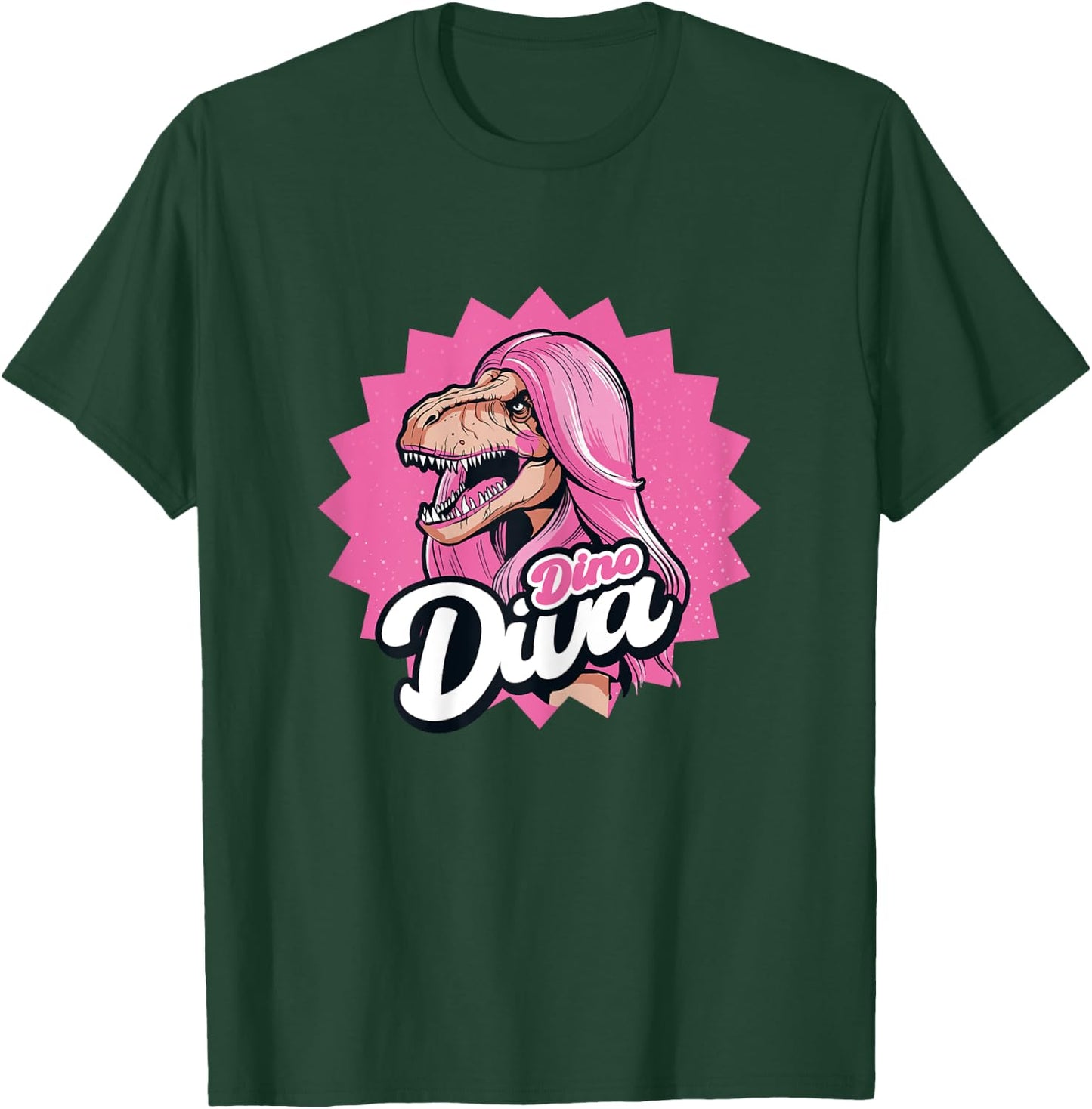 Dino Diva Dinosaur Pink Hair Funny T-Shirt - T-Shirt | Forest