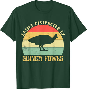 Easily Distracted By Guinea Fowls Retro Funny Guinea Fowls T-Shirt - T-Shirt | Forest