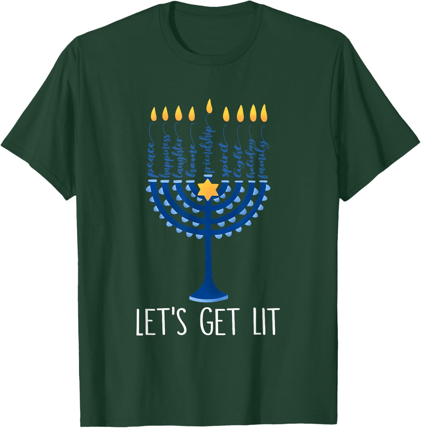Let's Get Lit Happy Hanukkah Menorah Jewish Men Women Kids T-Shirt - T-Shirt | Forest