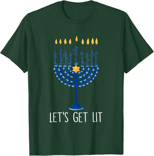 Let's Get Lit Happy Hanukkah Menorah Jewish Men Women Kids T-Shirt - T-Shirt | Forest