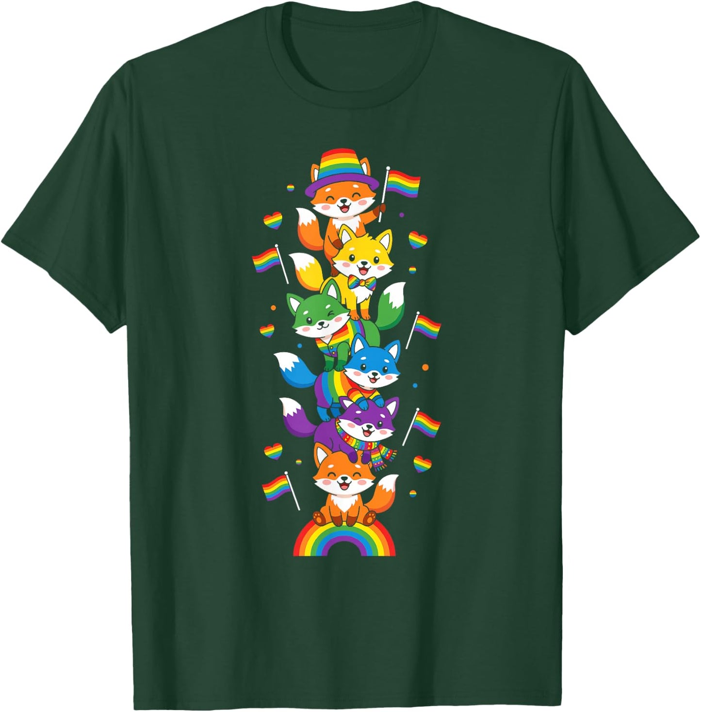 Funny LGBT Fox Rainbow Lesbian Gay Pride Women Men T-Shirt - T-Shirt | Forest