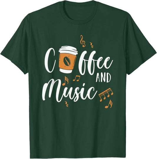 Caffeine Lover Music Makes Happy Coffee And Music T-Shirt - T-Shirt | Forest