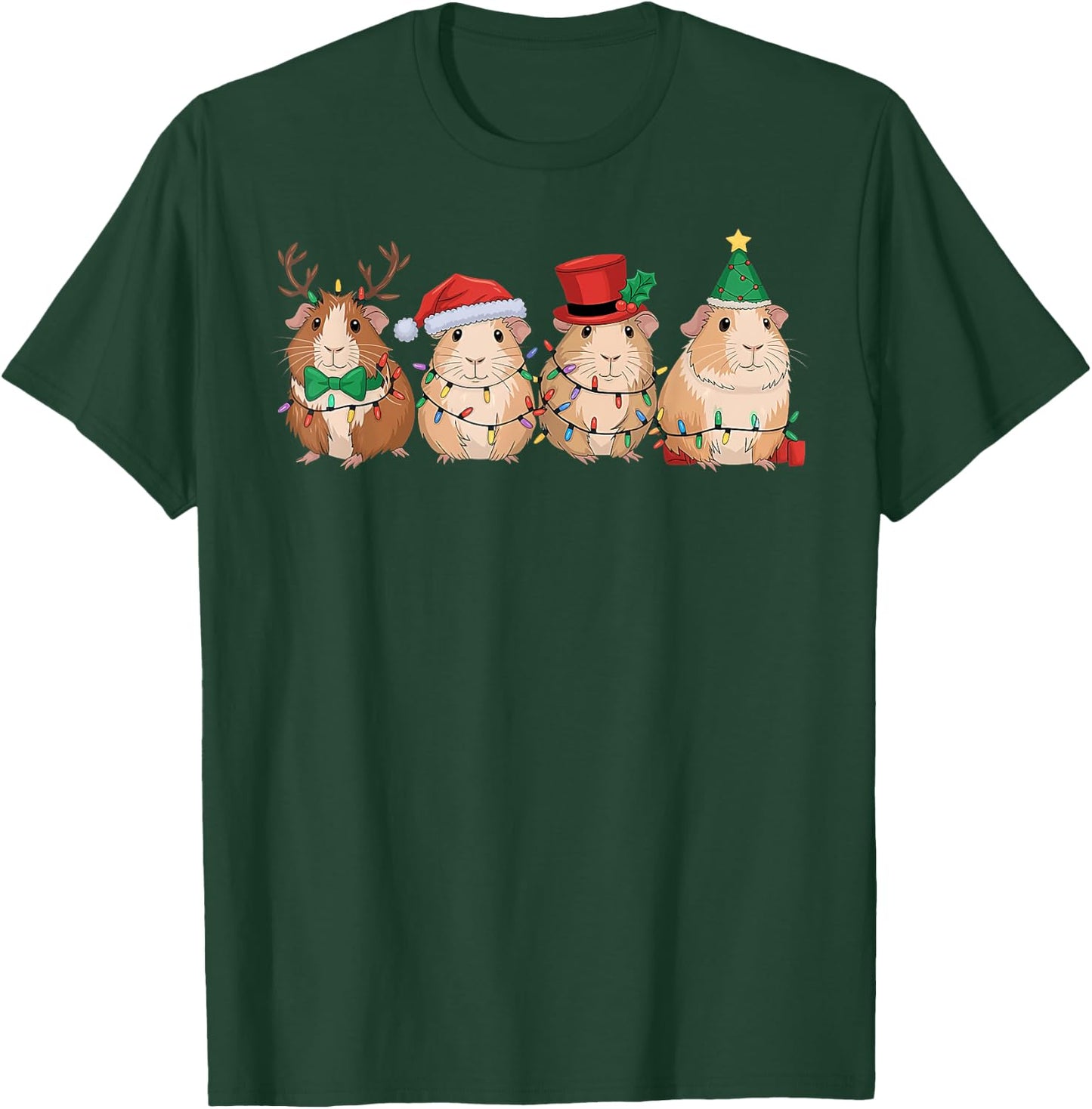Merry Pigmas Cute Santa Guinea Pig Squad Christmas Lights T-Shirt - T-Shirt | Forest