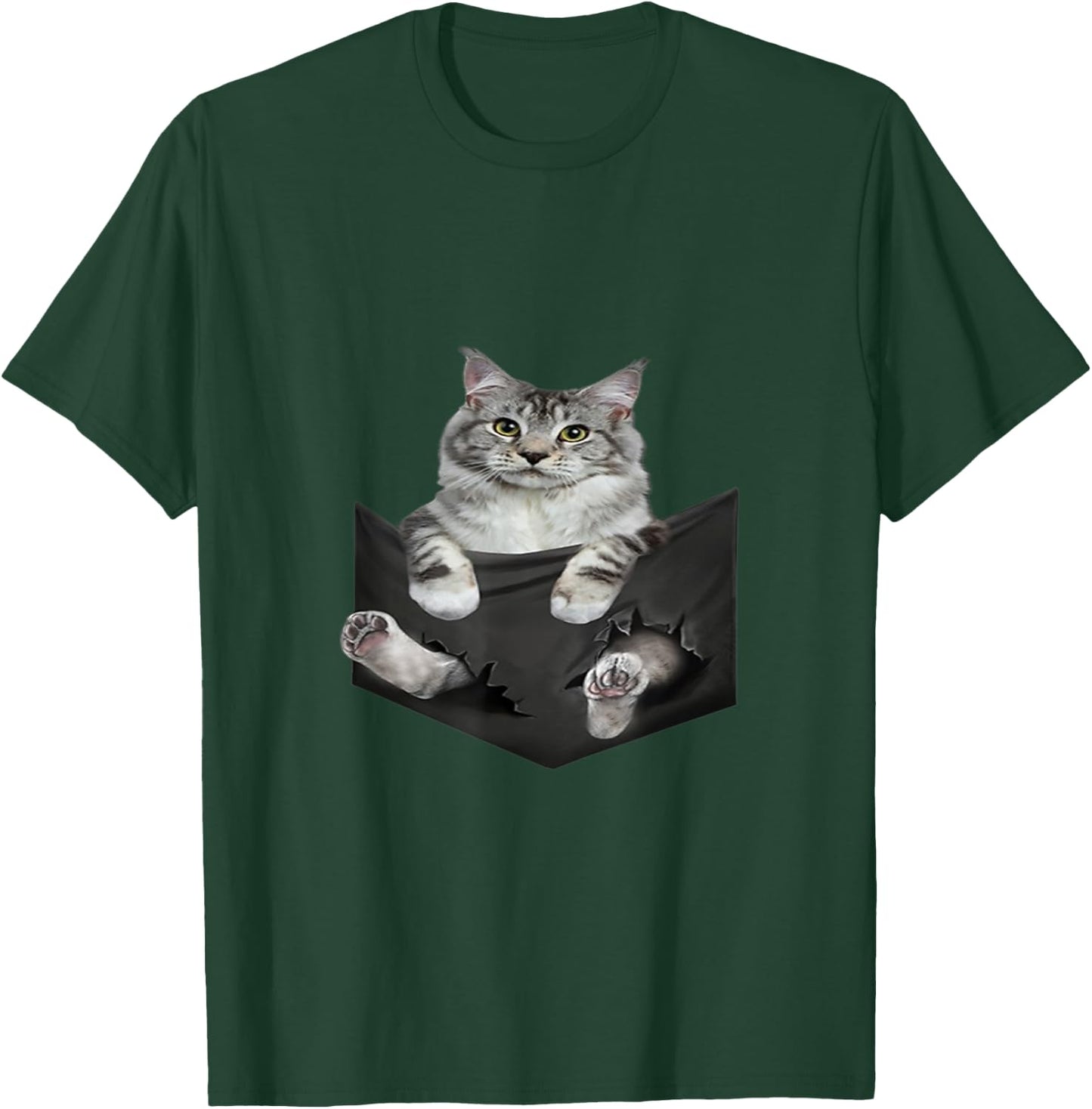 Cat Lovers Gifts Maine Coon In Pocket Funny Kitten Face Men Women Kids T-Shirt - T-Shirt | Forest