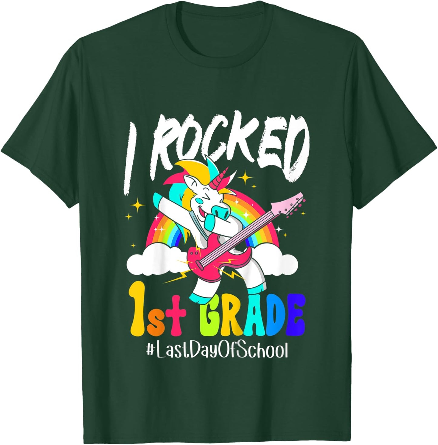 Kids I Rocked 1st Grade Unicorn Guitar Last Day Of School T-Shirt - T-Shirt | Forest