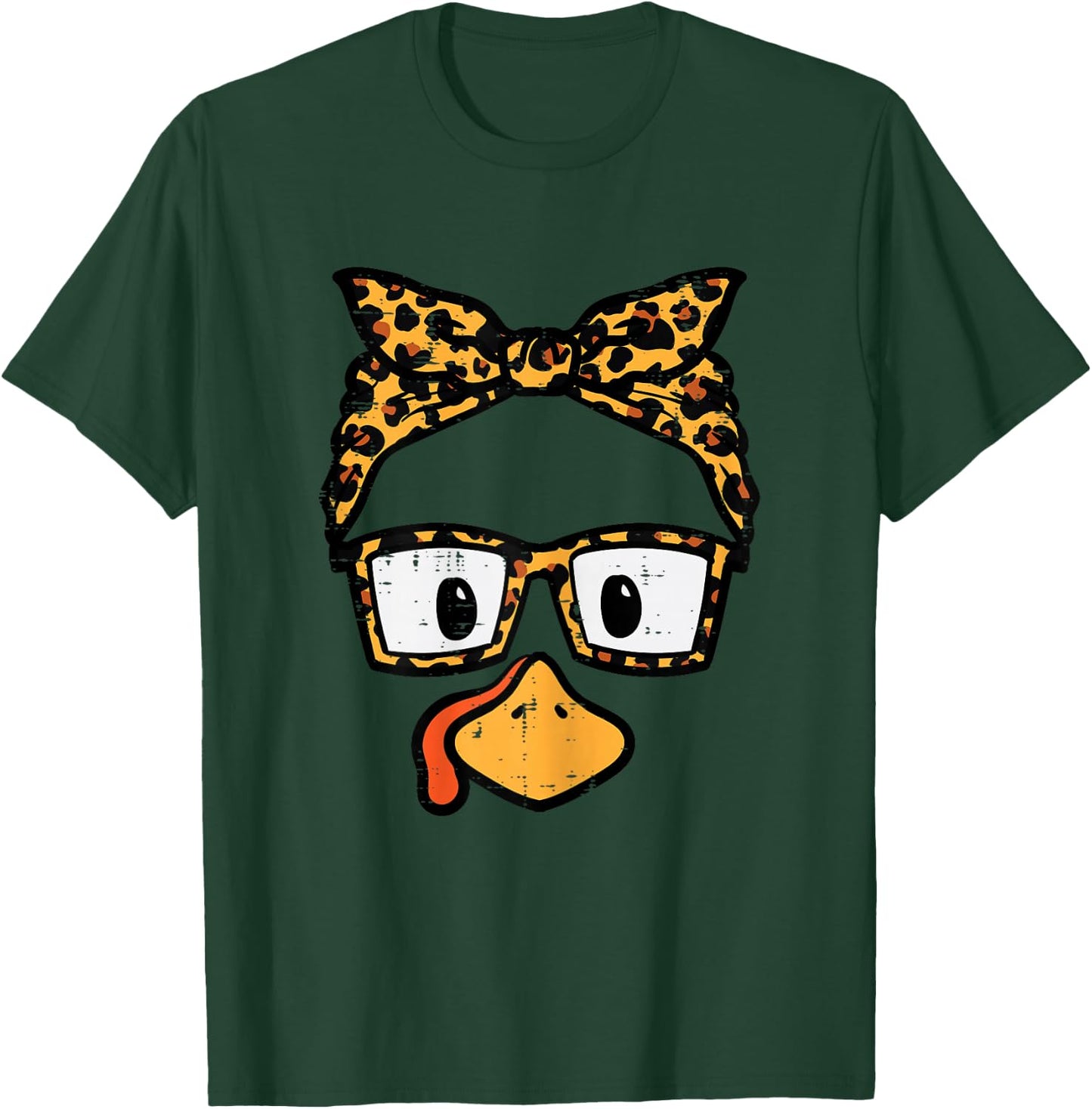 Thanksgiving Turkey Face Leopard Glasses Mom Women Girls Kid T-Shirt - T-Shirt | Forest