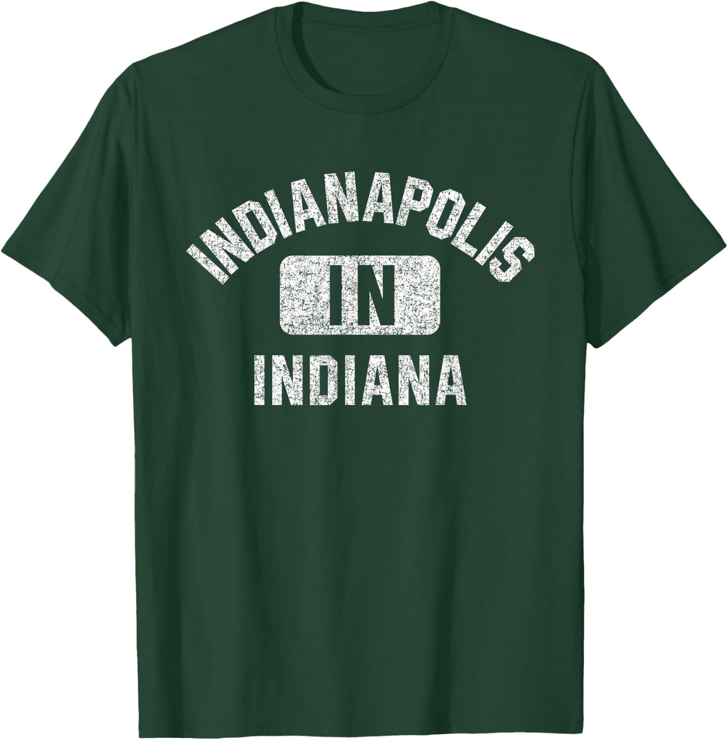 Indianapolis Indiana Gym Style Distressed White Print T-Shirt - T-Shirt | Forest