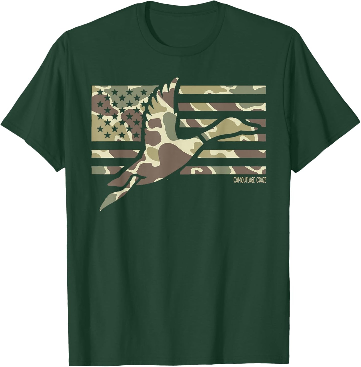 Camo Patriotic Mallard Duck Camouflage Flying Duck Hunting T-Shirt - T-Shirt | Forest