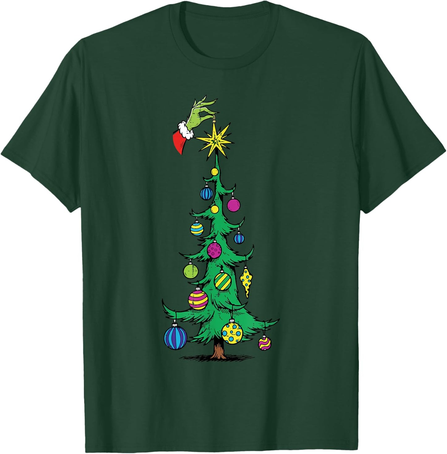 Christmas Tree Star Green Hand Xmas Holiday Kids Men Women T-Shirt - T-Shirt | Forest