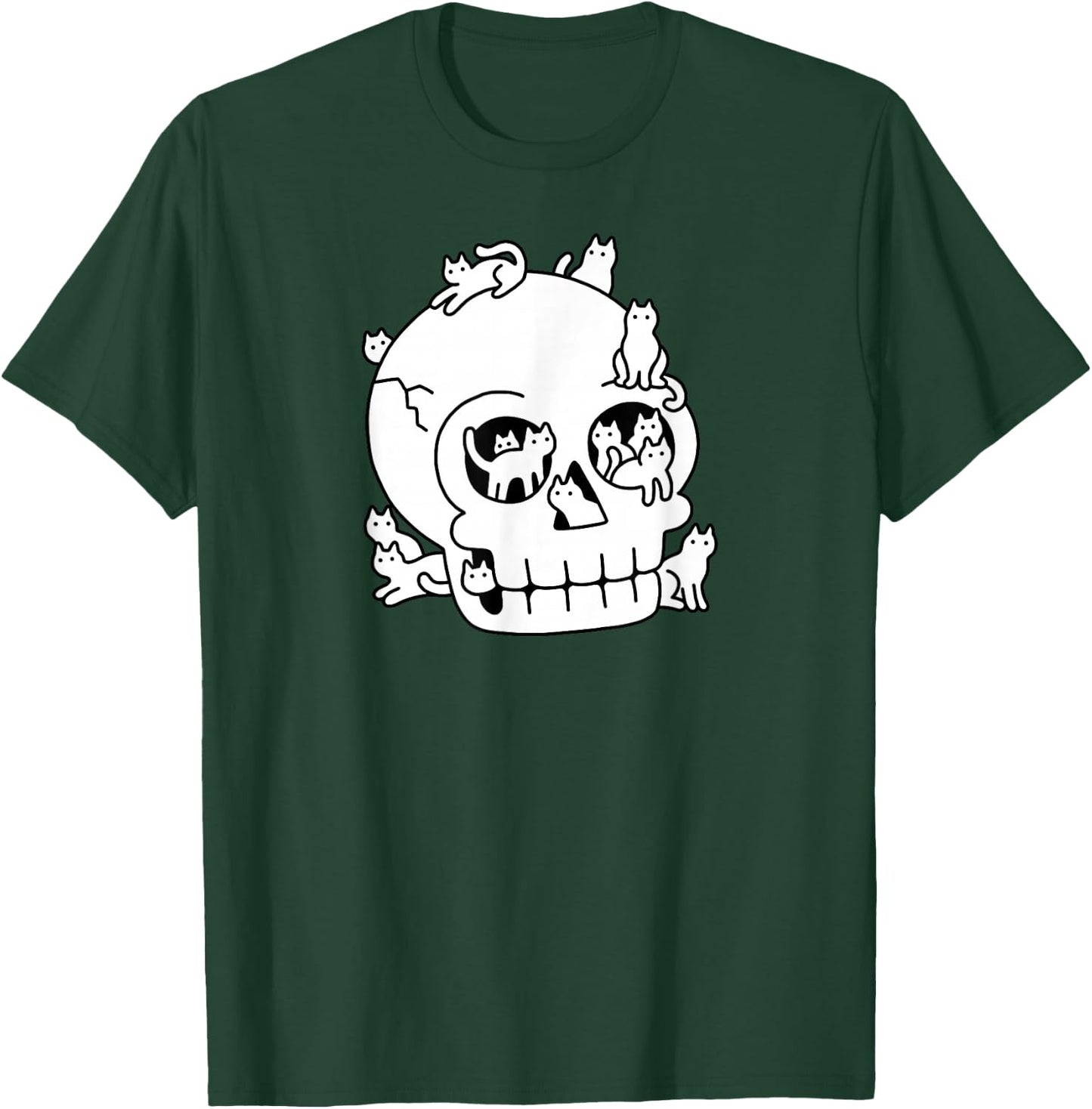 Threadless Obinsun Skull Is Full Of Cats Doodle Graphic T-Shirt - T-Shirt | Forest