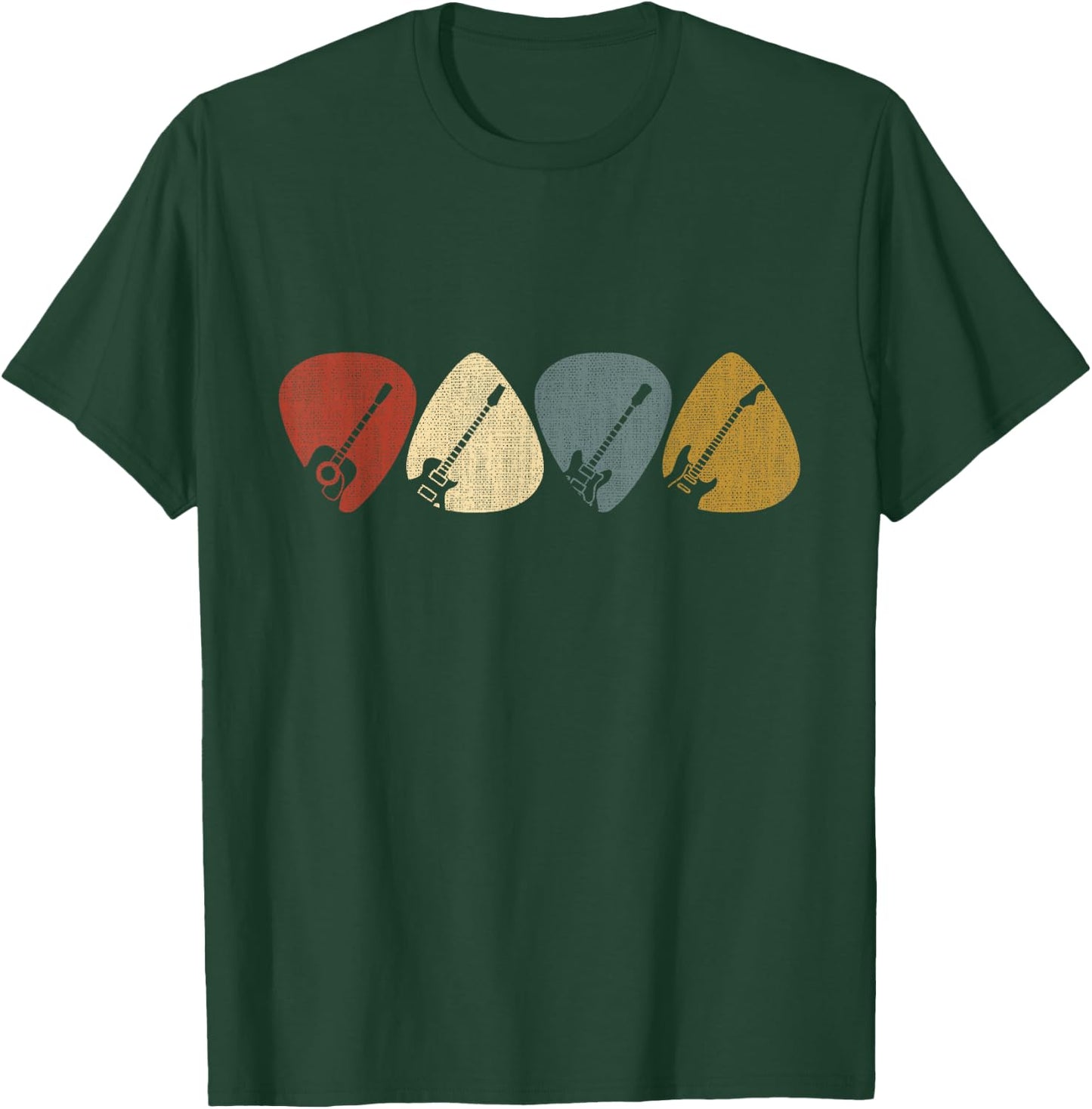 Guitarist, musician Guitar Pick - -Adults - Black - Small - Short Sleeve - Crew Collar - Modern - Retro - Vintage Design T-Shirt - T-Shirt | Forest