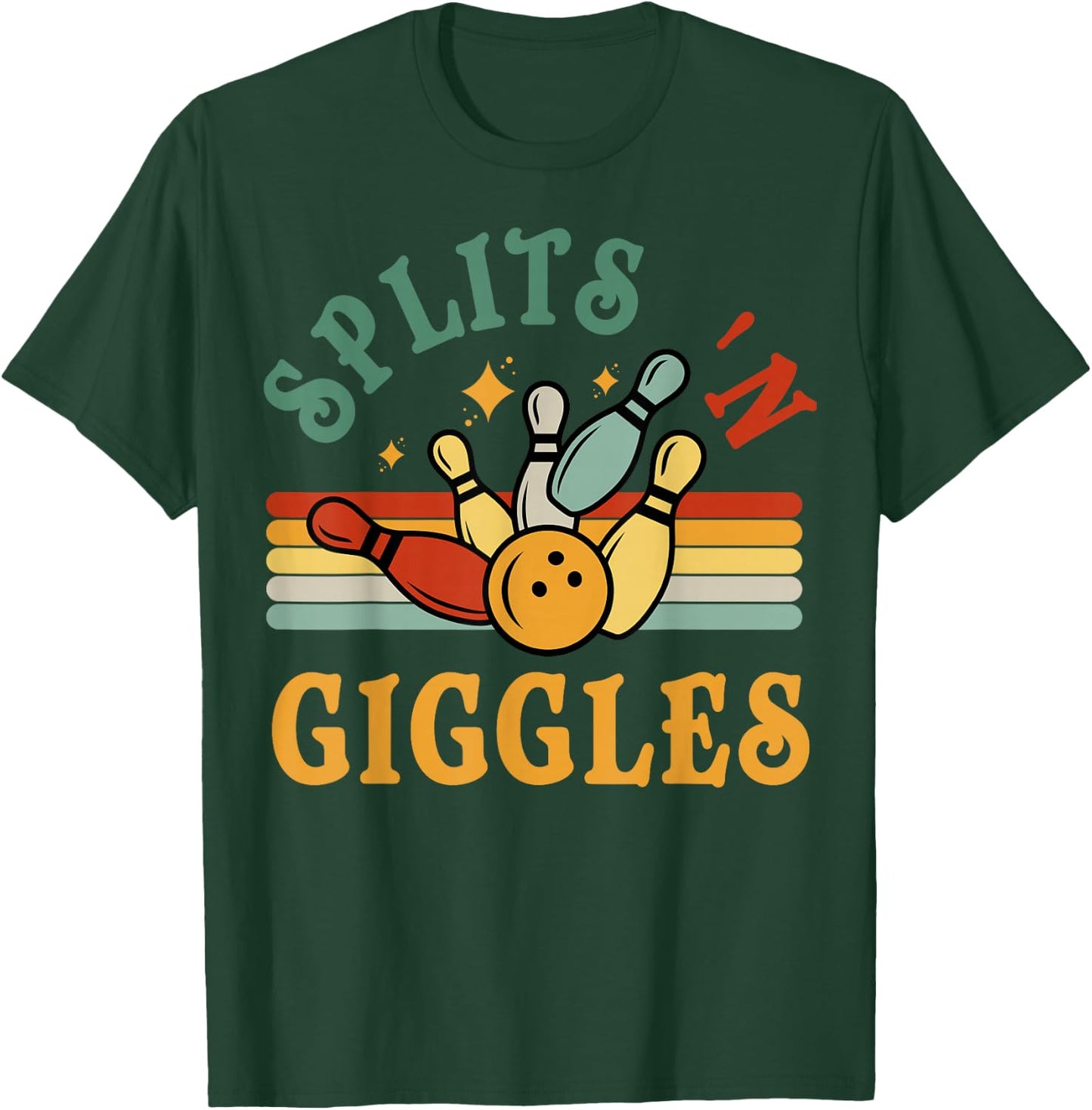 Funny Splits 'n Giggles Bowling Team Men Women Bowler Retro T-Shirt - T-Shirt | Forest