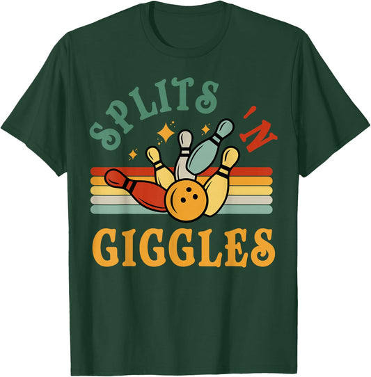 Funny Splits 'n Giggles Bowling Team Men Women Bowler Retro T-Shirt - T-Shirt | Forest
