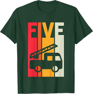 Fire Truck 5th Birthday Boys Firefighter Fireman 5 Years T-Shirt - T-Shirt | Forest