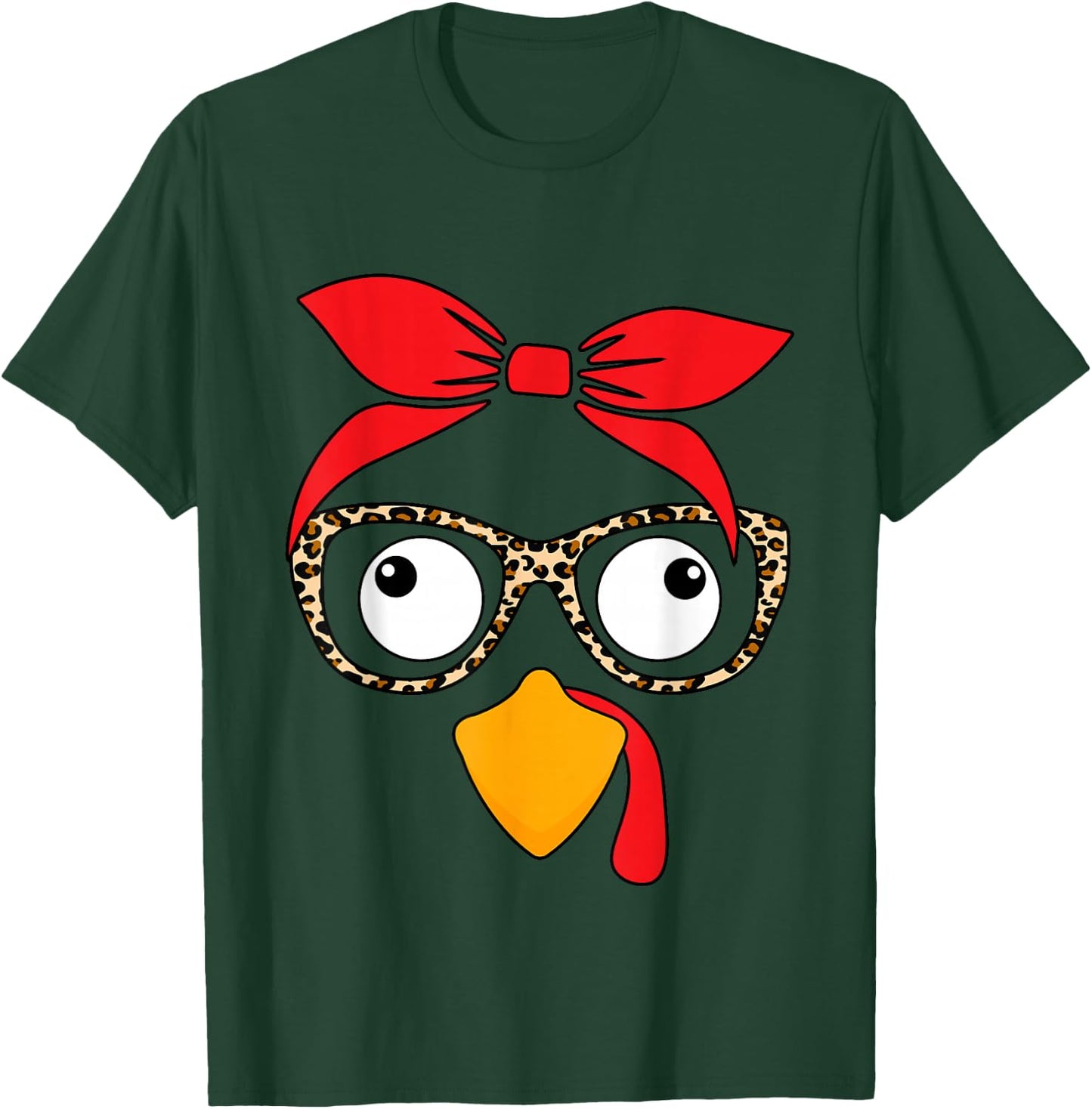 Thanksgiving Women Turkey Face Leopard Glasses Autumn Fall T-Shirt - T-Shirt | Forest