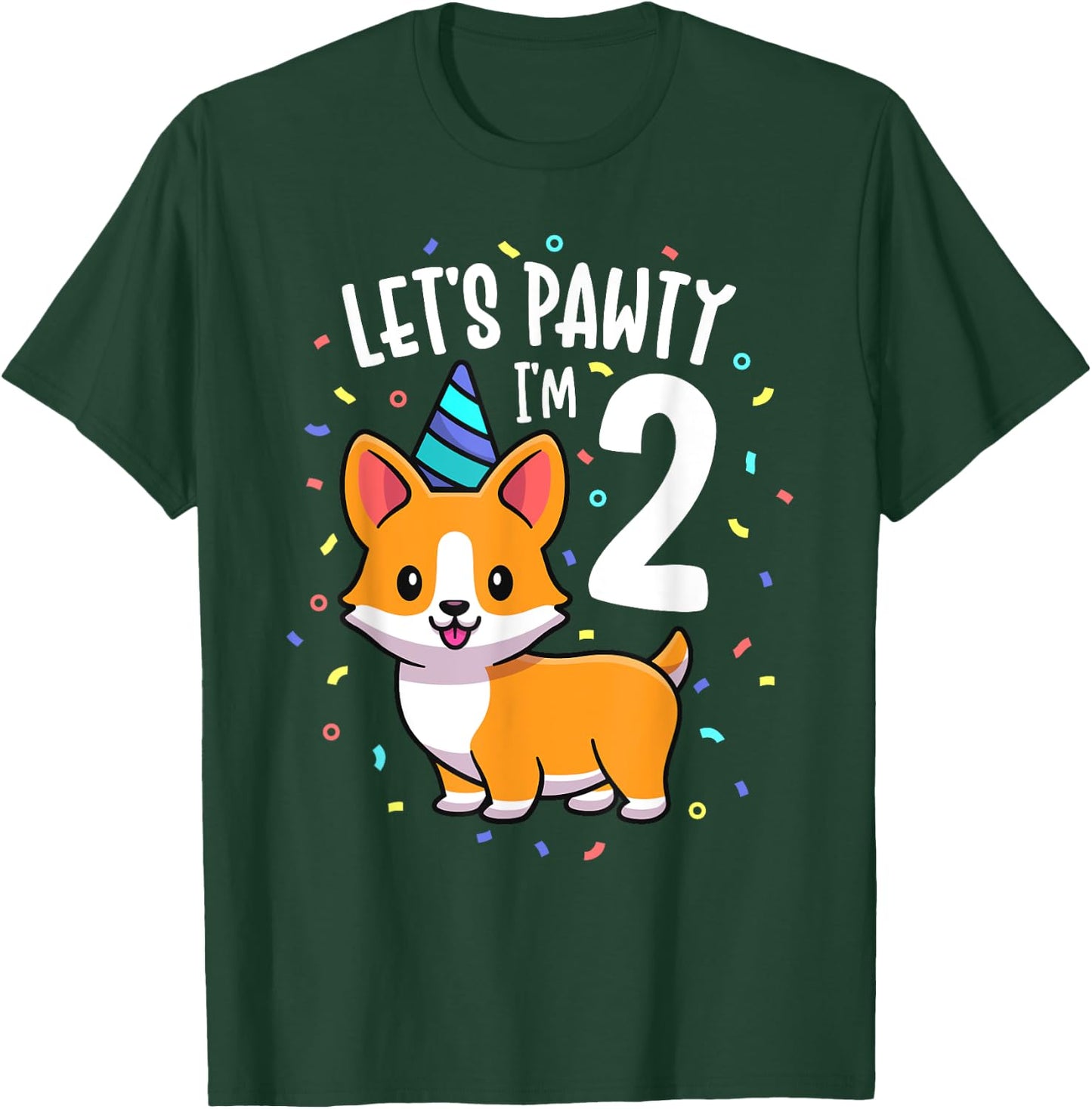 2 Years Old Corgi Dog Lover 2nd Birthday Party Outfit Kid T-Shirt - T-Shirt | Forest