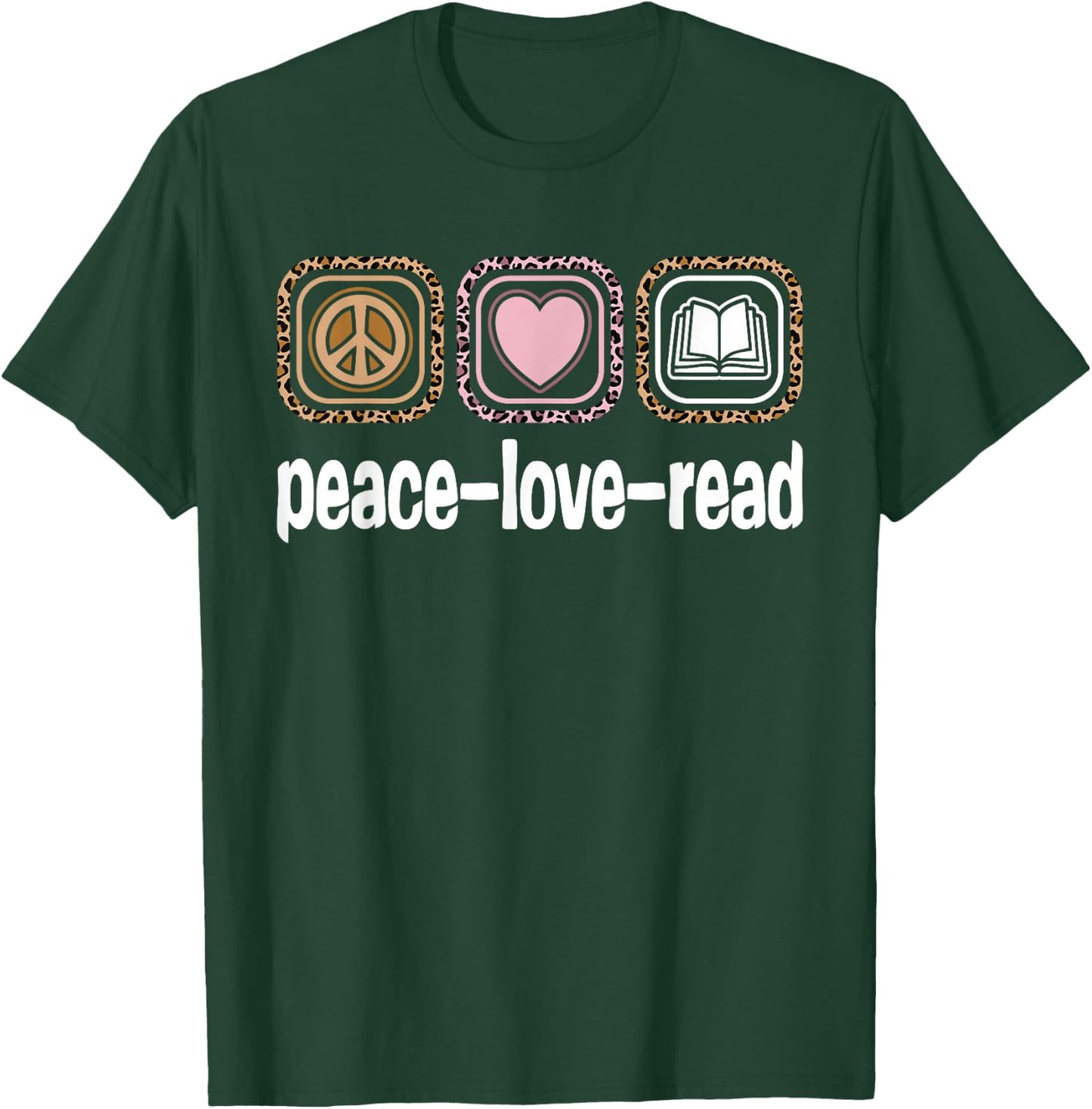 Peace Love Read Leopard Print Women Girls Kids Book Reading T-Shirt - T-Shirt | Forest