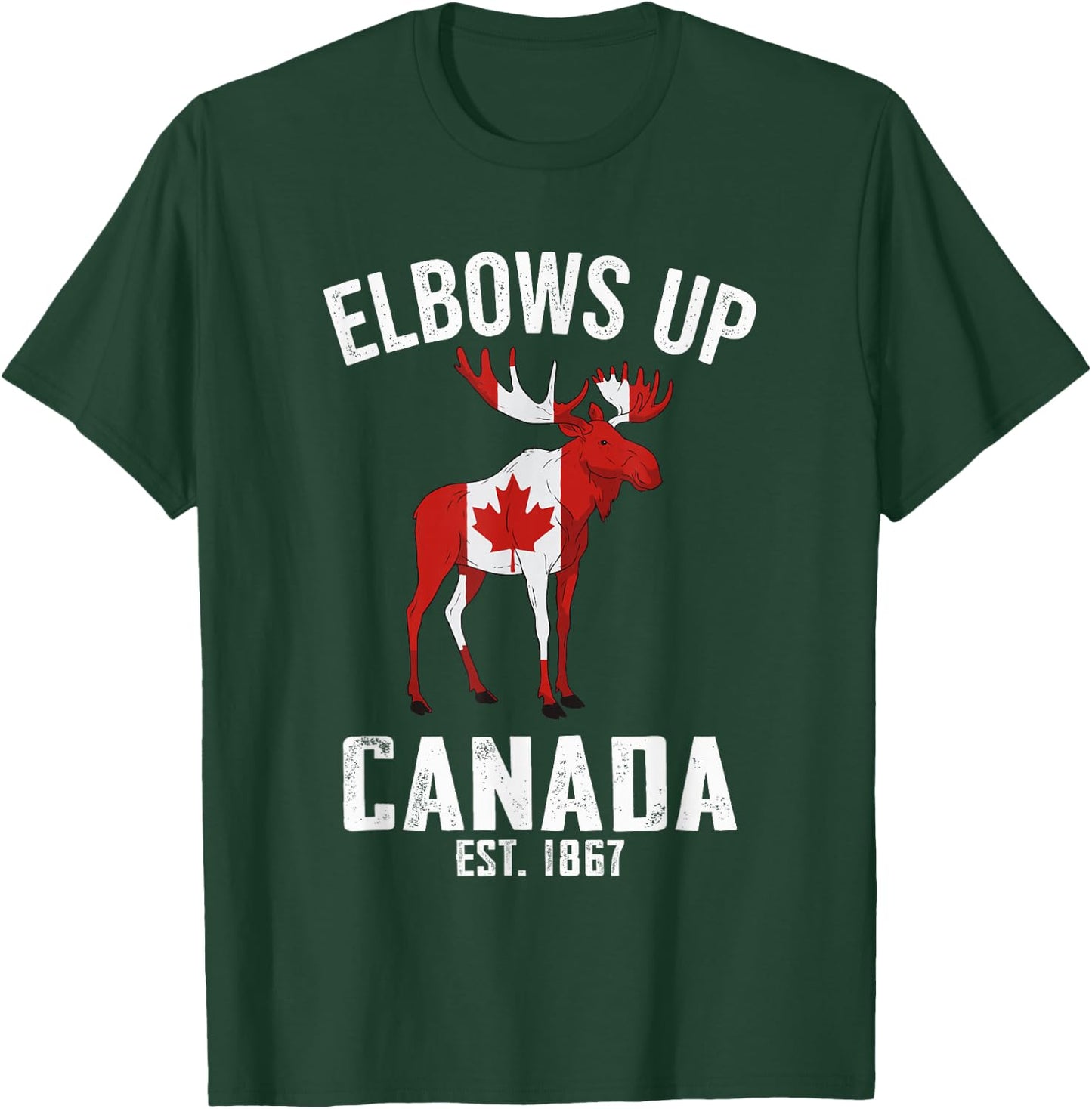 Elbows Up Canada Est 1867 Moose Canadian Men Women Canada T-Shirt - T-Shirt | Forest