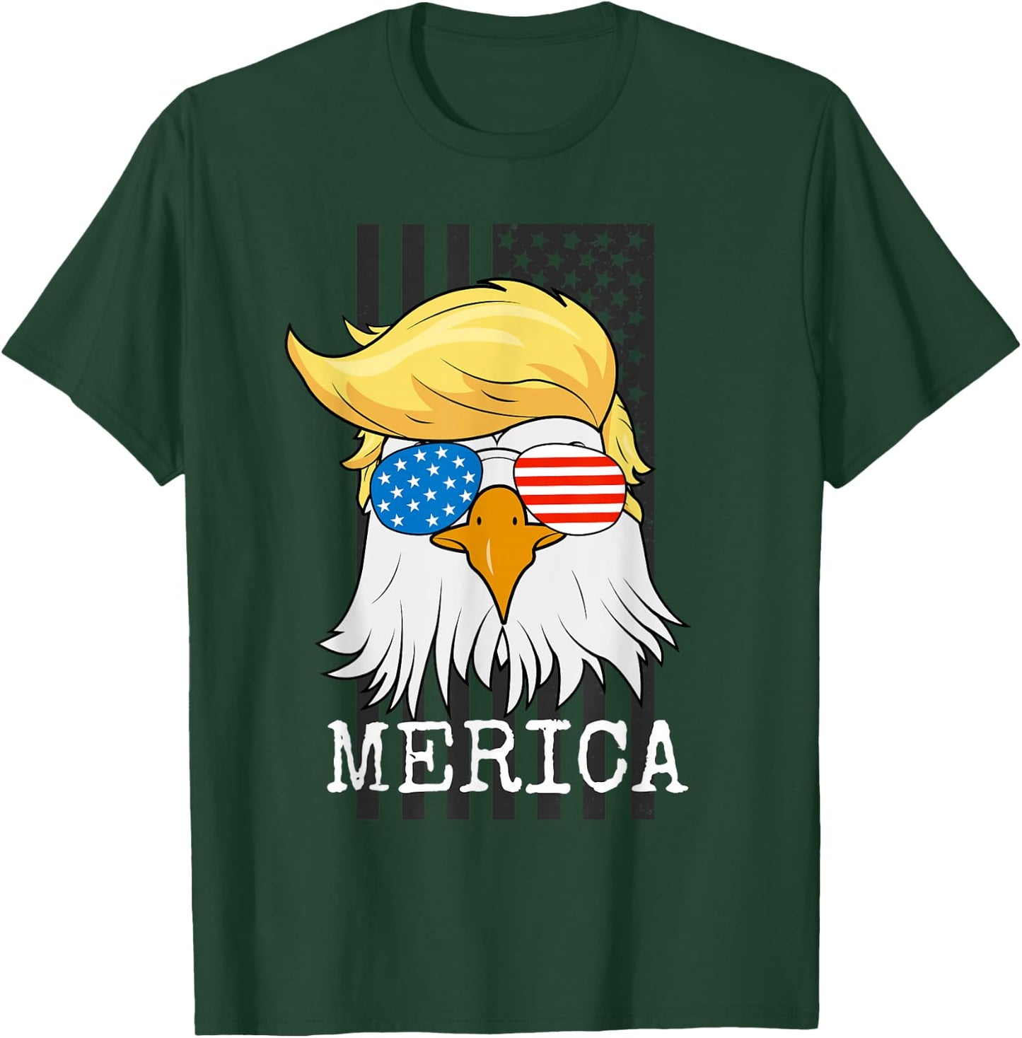 Merica Bald Eagle 4th of July Trump American Flag Funny Gift T-Shirt - T-Shirt | Forest