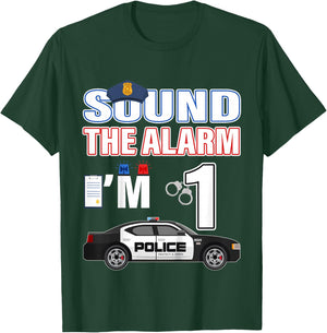Police Car 1st Birthday Boy 1 year old Cop Policeman Officer T-Shirt - T-Shirt | Forest