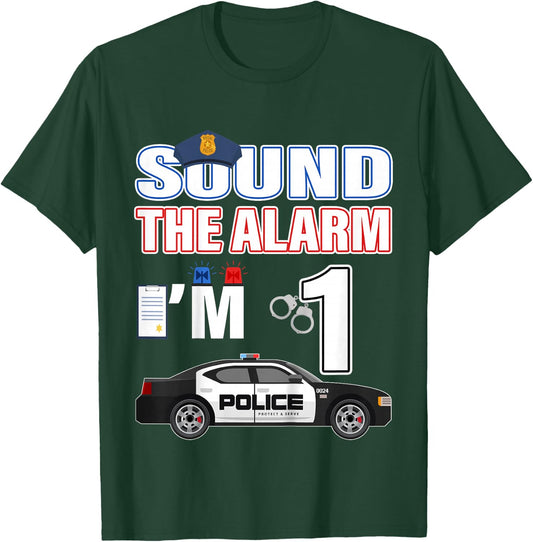 Police Car 1st Birthday Boy 1 year old Cop Policeman Officer T-Shirt - T-Shirt | Forest