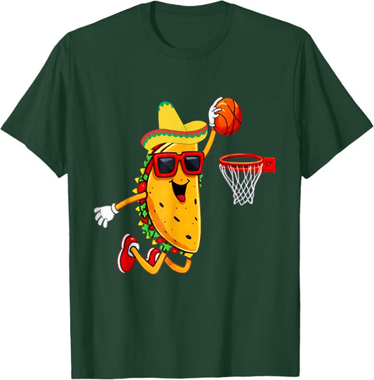 Taco Playing Basketball Mexican Food Dunking Cinco De Mayo T-Shirt - T-Shirt | Forest