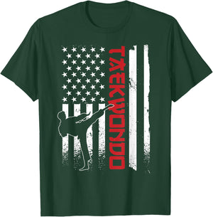 Taekwondo American Flag Taekwondo Fighter US Flag T-Shirt - T-Shirt | Forest