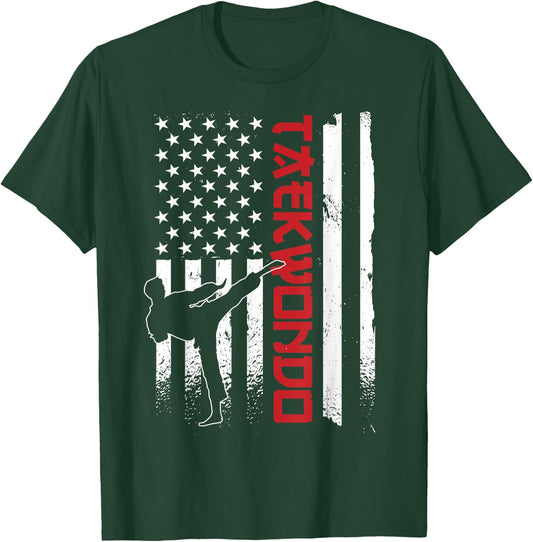 Taekwondo American Flag Taekwondo Fighter US Flag T-Shirt - T-Shirt | Forest